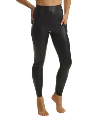 Faux-Leder-Legging mit Tasche in Schwarz