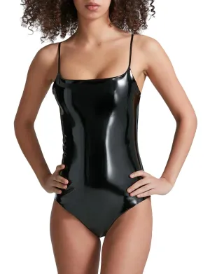 Faux-Patent-Leder-Cami-Body in Schwarz