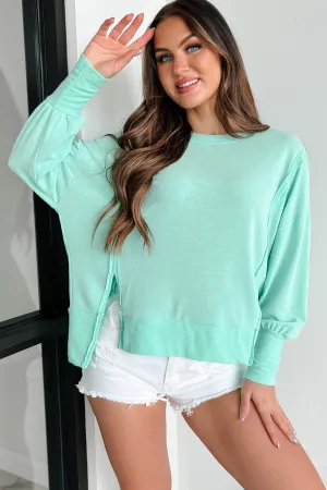 Gelassenes Oversized Langarm-Oberteil (Minze)