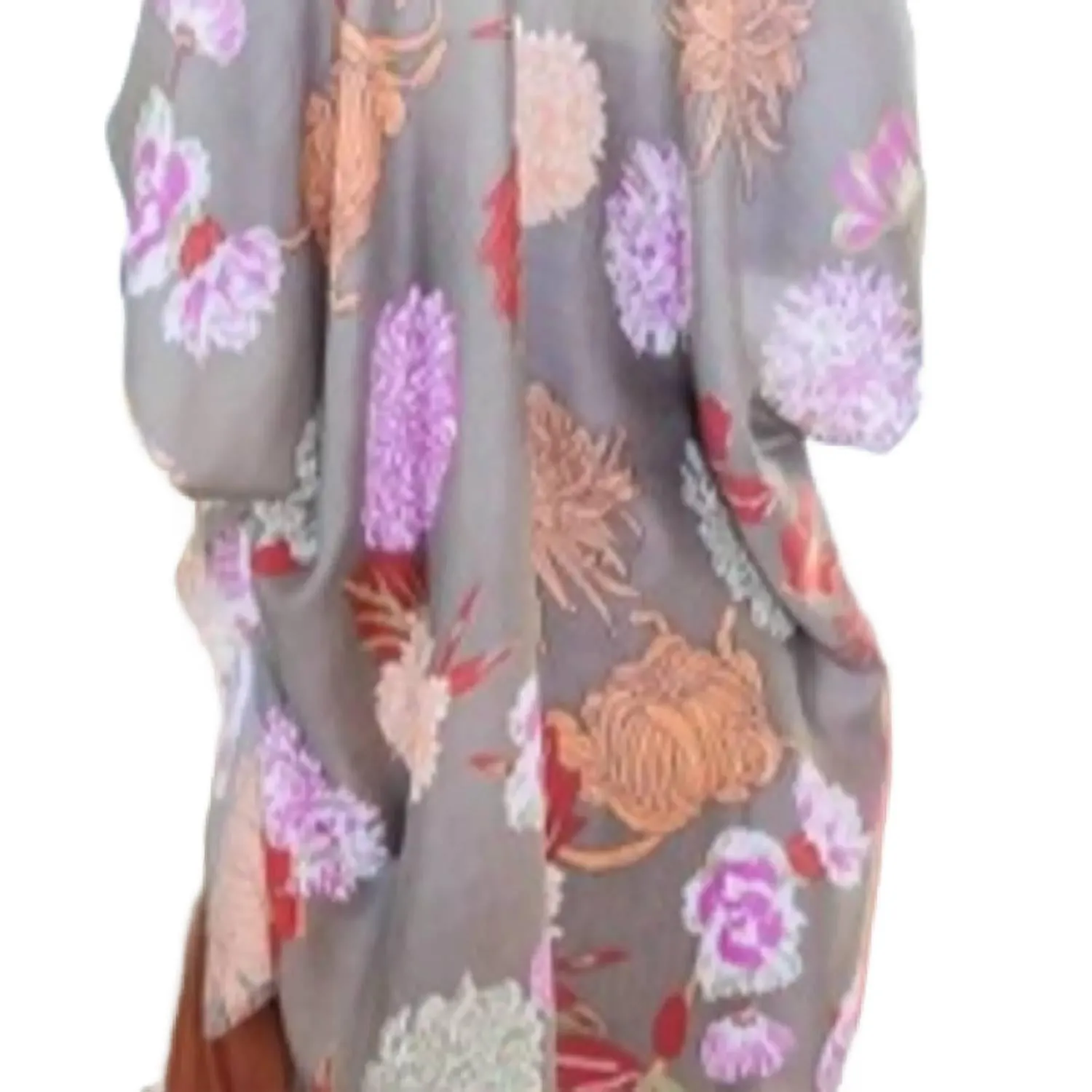 Florales Motiv Boho Festival Überwurf-Kimono in Taupe