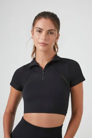 Forever 21 Damen Active Nahtloser Half-Zip Crop Top Schwarz Forever 21