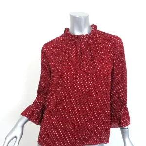 FRAME Bluse Brooke Rot Herzprint Seide Größe Small Rüschenärmel Top
