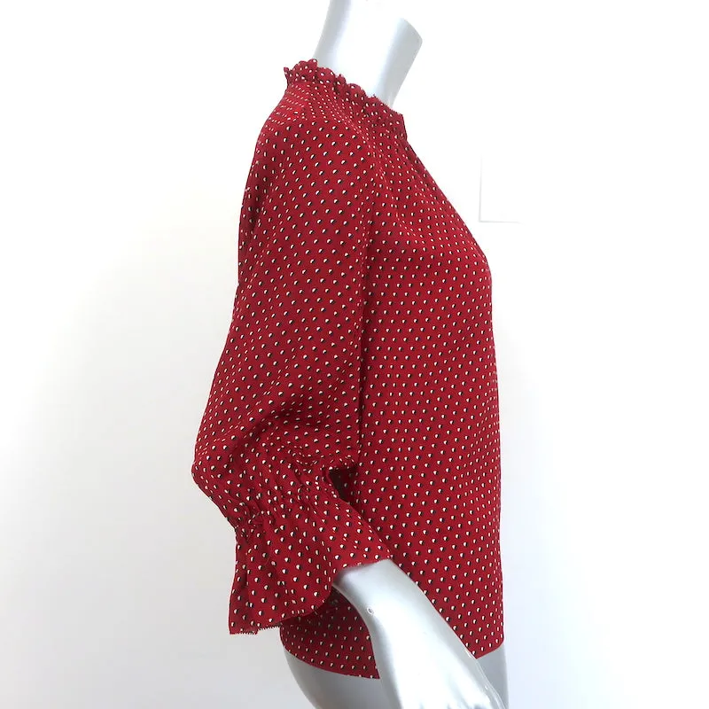 FRAME Bluse Brooke Rot Herzprint Seide Größe Small Rüschenärmel Top