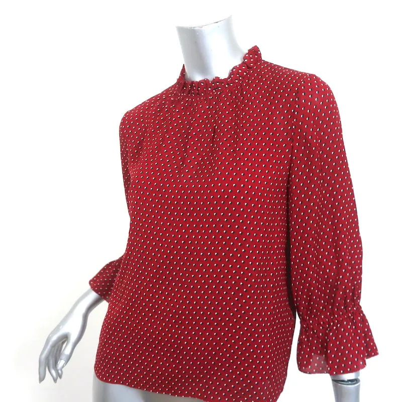 FRAME Bluse Brooke Rot Herzprint Seide Größe Small Rüschenärmel Top