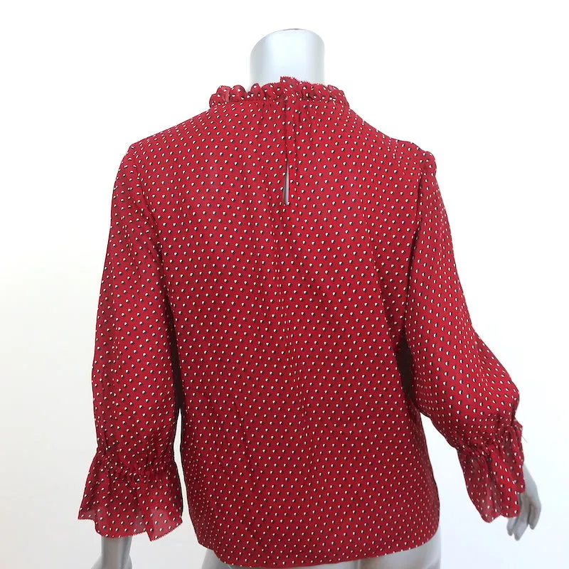 FRAME Bluse Brooke Rot Herzprint Seide Größe Small Rüschenärmel Top