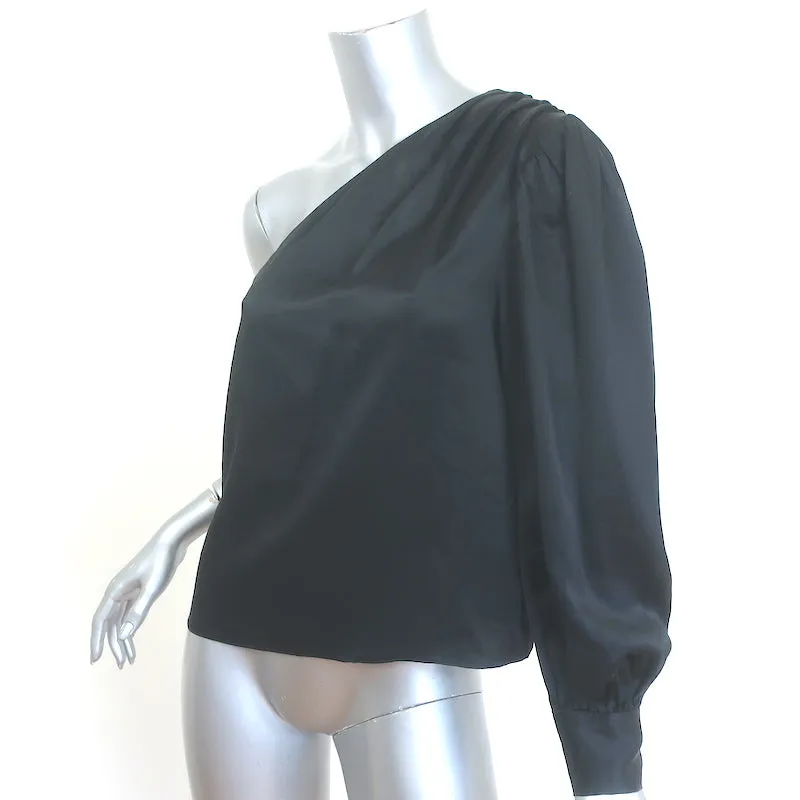 FRAME Entspanntes Ein-Schulter-Top Schwarz Seiden Satin Größe S