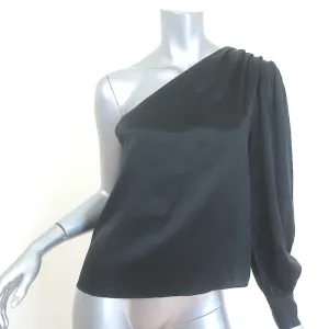 FRAME Entspanntes Ein-Schulter-Top Schwarz Seiden Satin Größe S