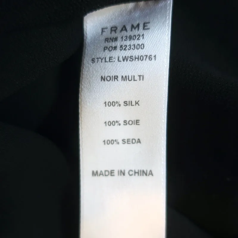 FRAME Ärmellose Bluse mit Rüschenoptik in Schwarz-Weiß-Punkten aus Seide in Größe S