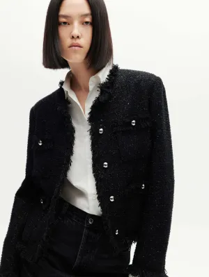 Ausgefranster Saum Tweed-Jacke
