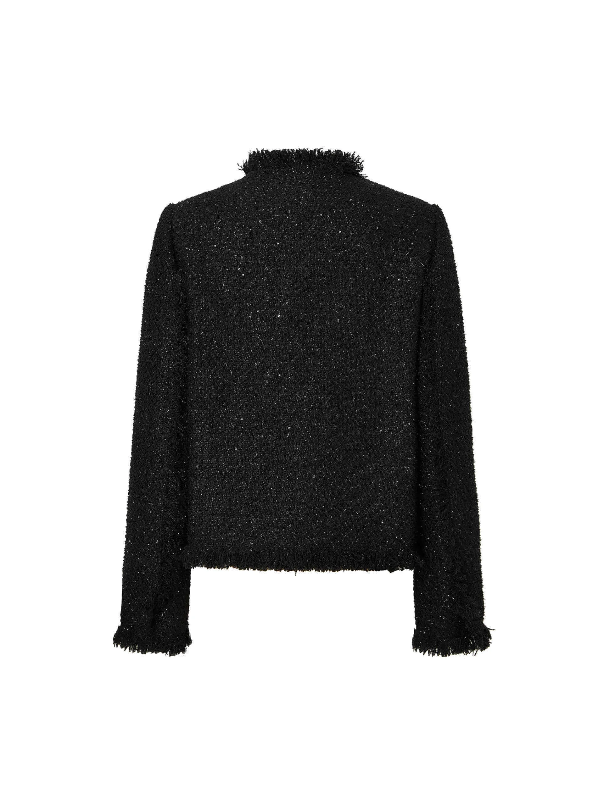 Ausgefranster Saum Tweed-Jacke