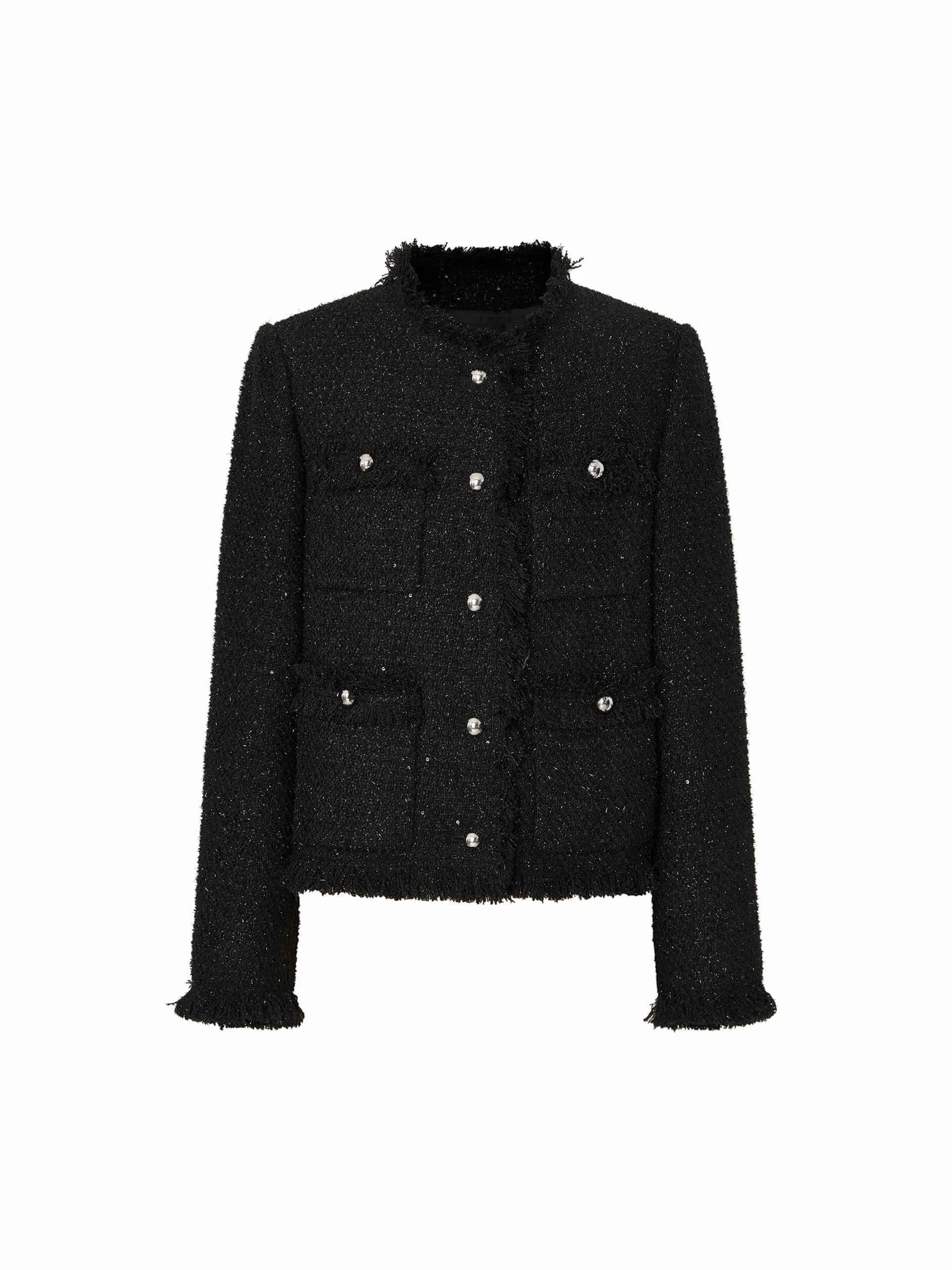 Ausgefranster Saum Tweed-Jacke