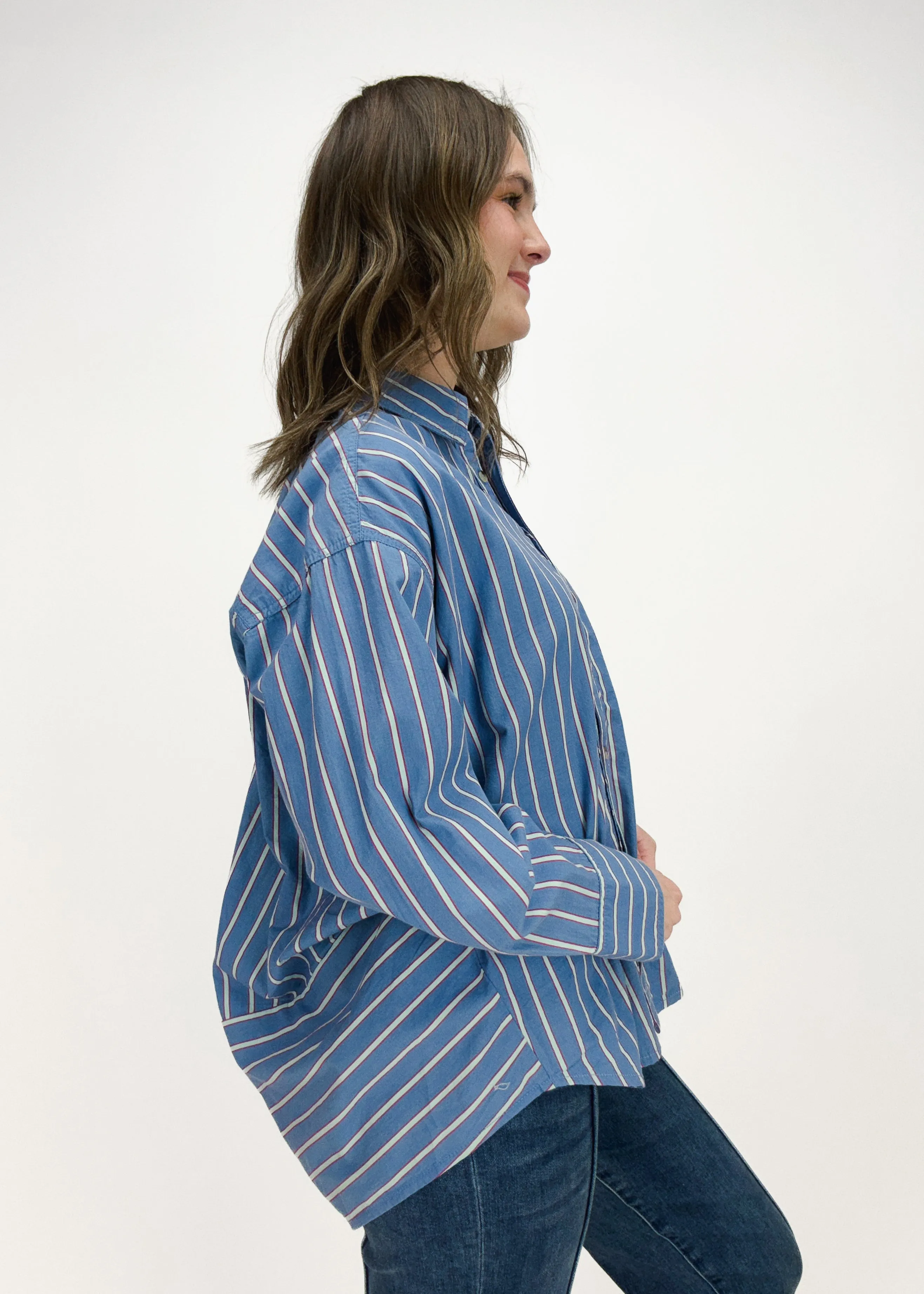 Free People Gestreiftes Varsity-Stil-Shirt