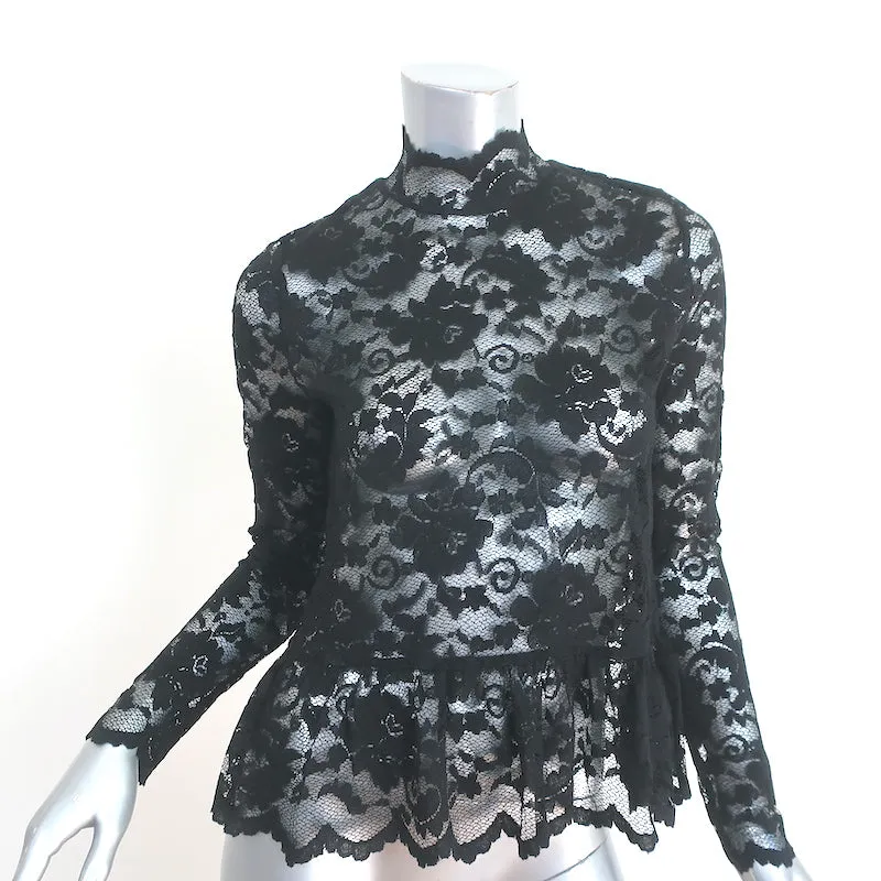 GANNI Spitzen-Peplum-Top Schwarz Größe 38 Langarm-Turtleneck-Bluse