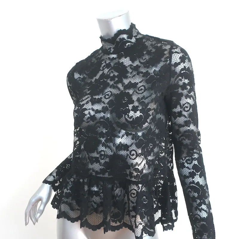 GANNI Spitzen-Peplum-Top Schwarz Größe 38 Langarm-Turtleneck-Bluse