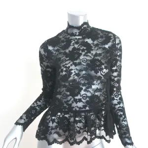 GANNI Spitzen-Peplum-Top Schwarz Größe 38 Langarm-Turtleneck-Bluse