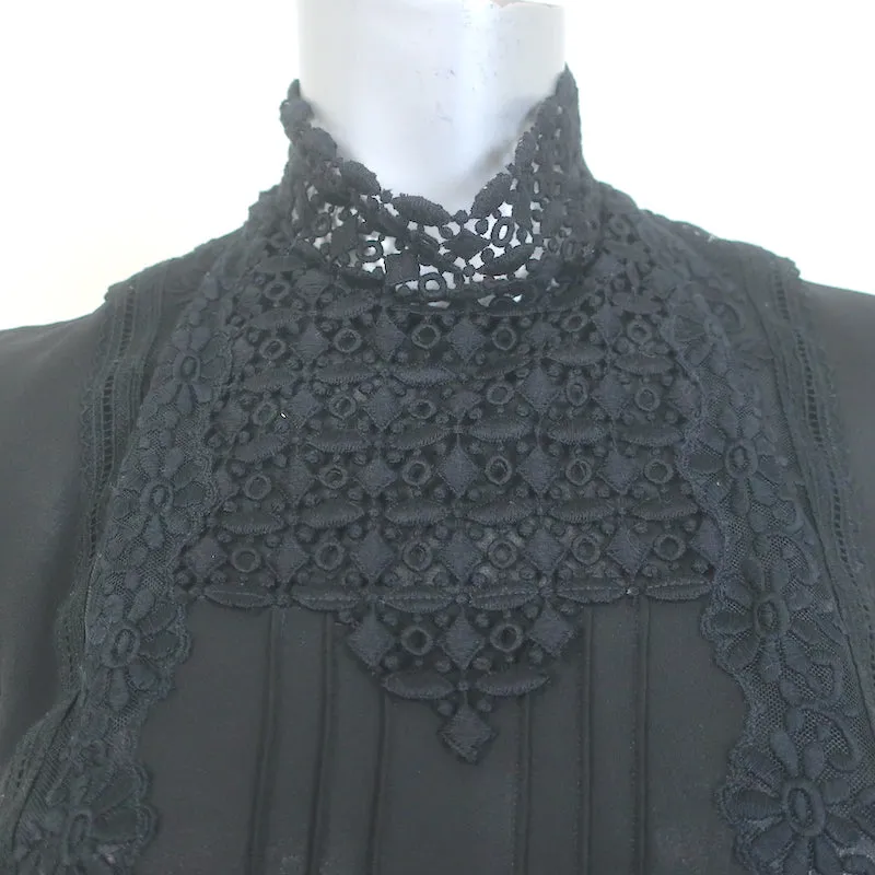 Giambattista Valli Häkelspitze-verziertes Bluse Schwarz Seide Größe 42 Langarm Top