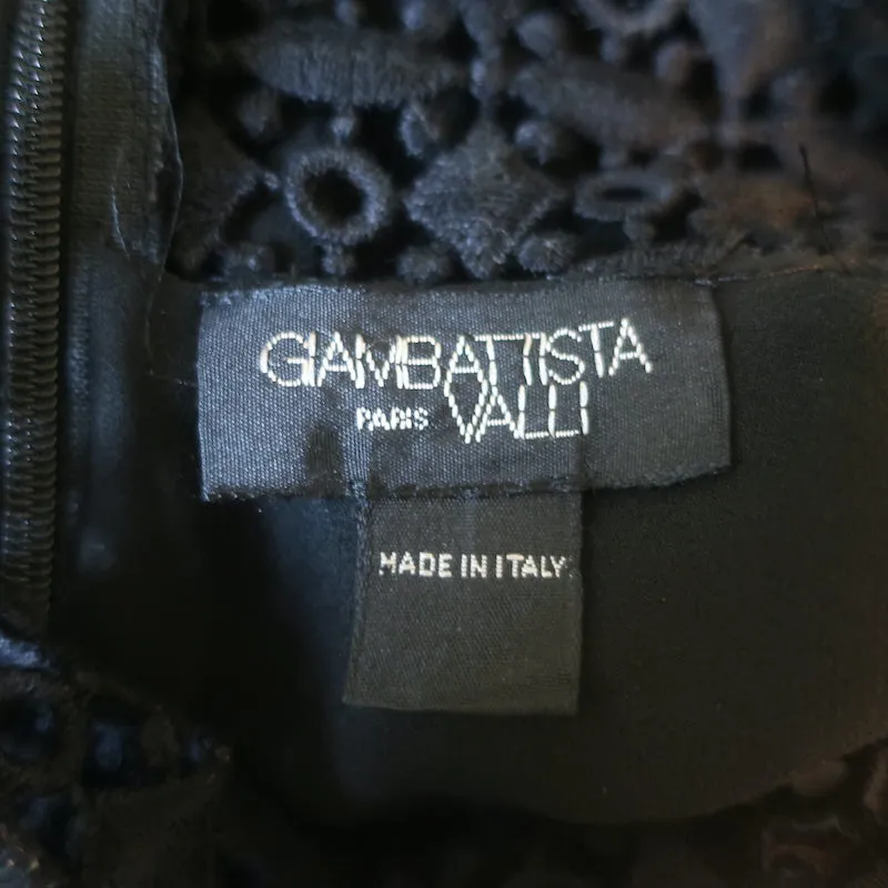 Giambattista Valli Häkelspitze-verziertes Bluse Schwarz Seide Größe 42 Langarm Top