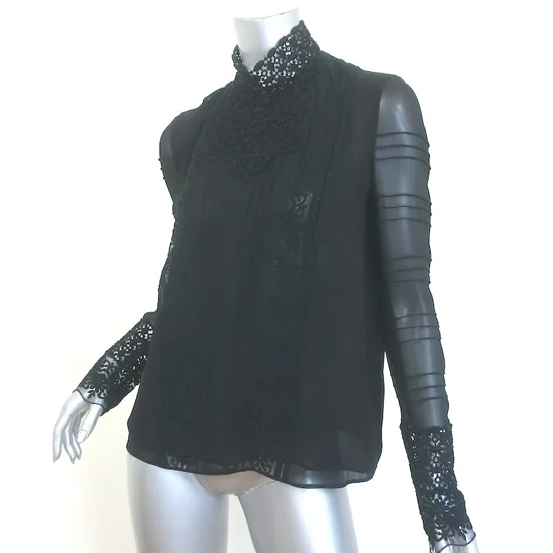 Giambattista Valli Häkelspitze-verziertes Bluse Schwarz Seide Größe 42 Langarm Top