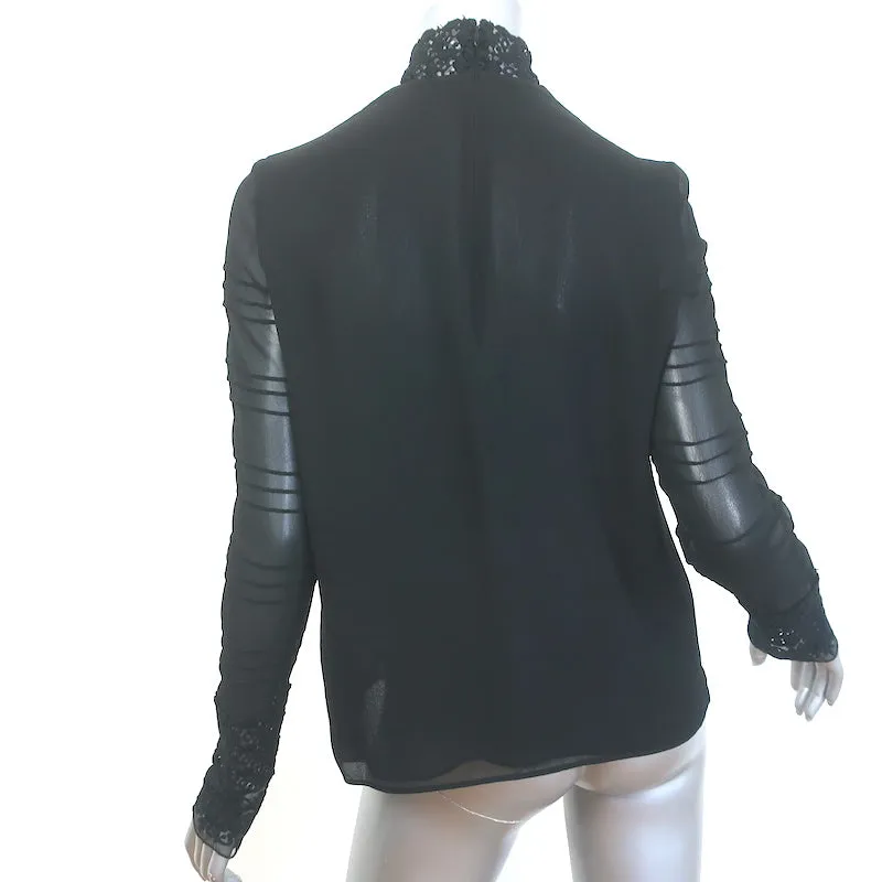 Giambattista Valli Häkelspitze-verziertes Bluse Schwarz Seide Größe 42 Langarm Top