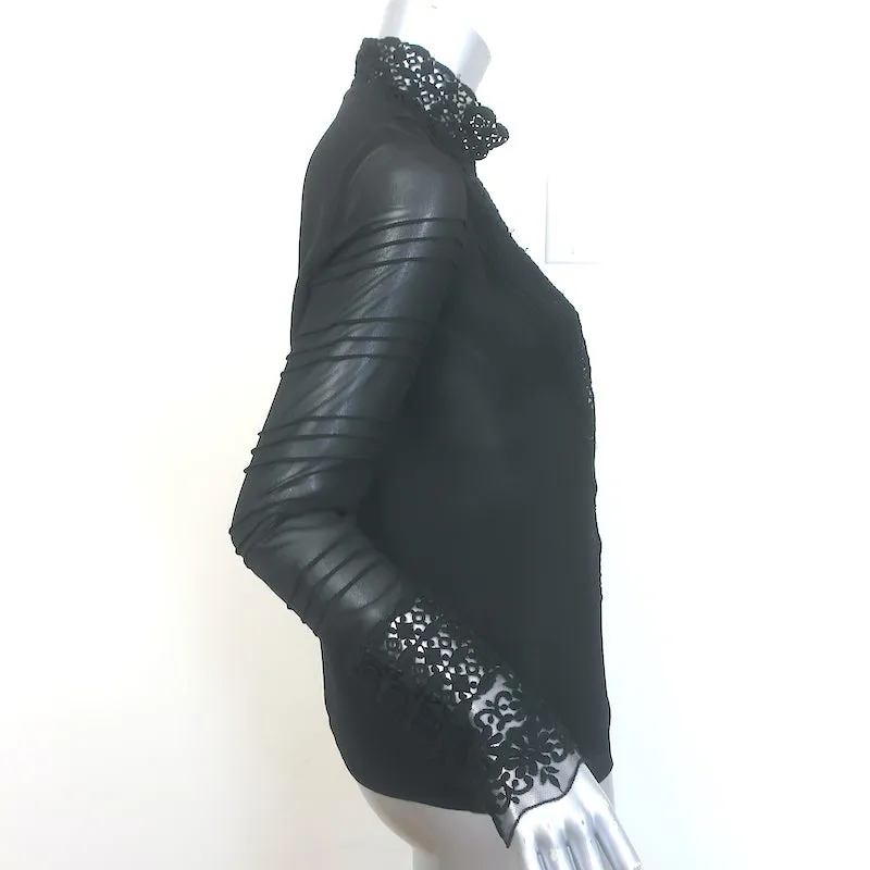 Giambattista Valli Häkelspitze-verziertes Bluse Schwarz Seide Größe 42 Langarm Top