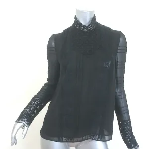 Giambattista Valli Häkelspitze-verziertes Bluse Schwarz Seide Größe 42 Langarm Top