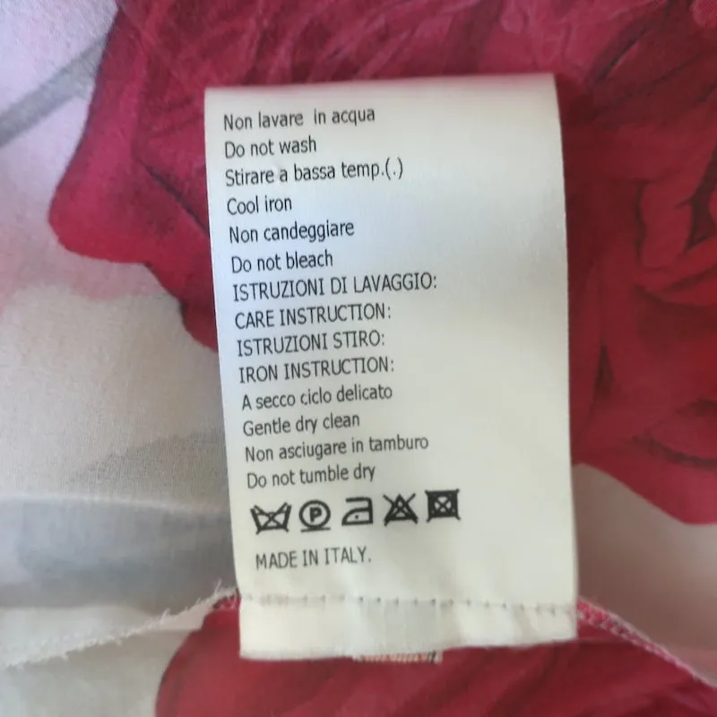 Giambattista Valli Rose Print Schleifenbluse Weiß/Rot Seide Größe 40 Glockenärmel Top