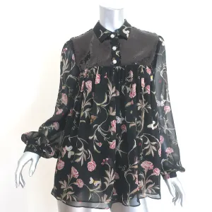 Giambattista Valli Pailletten-Bluse mit floralem Druck in Schwarz aus Seide Größe 42 NEU