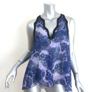 Giambattista Valli Trapez-Tanktop Navy/Lila Blumenmuster Chiffon Größe 38