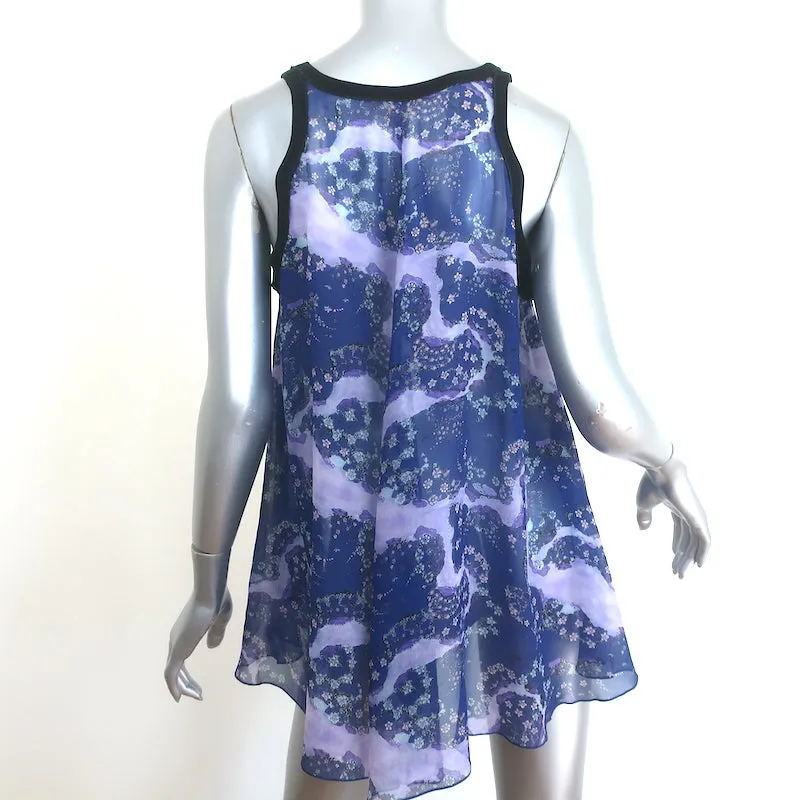 Giambattista Valli Trapez-Tanktop Navy/Lila Blumenmuster Chiffon Größe 38