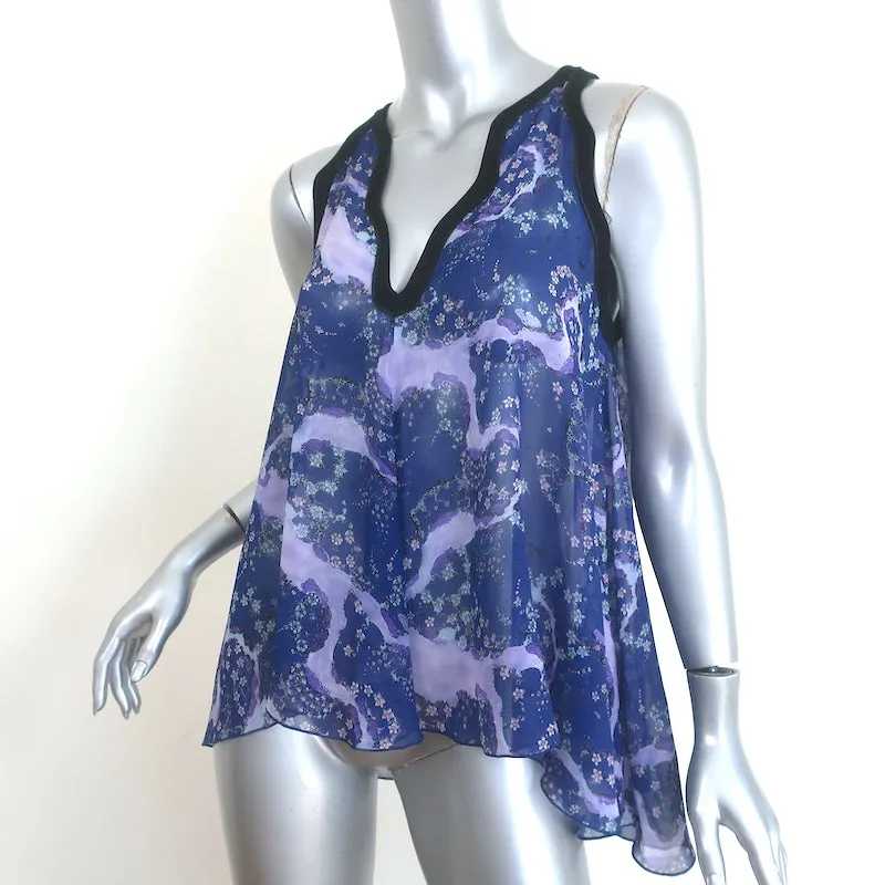 Giambattista Valli Trapez-Tanktop Navy/Lila Blumenmuster Chiffon Größe 38