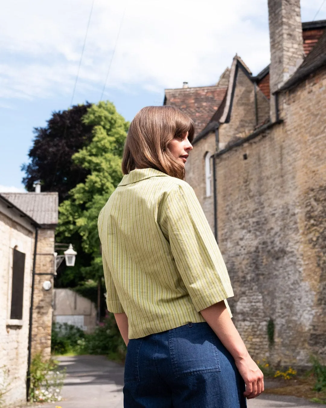 Gina Damen Baumwolle & Leinen Casual Hemd | Avocado Streifen