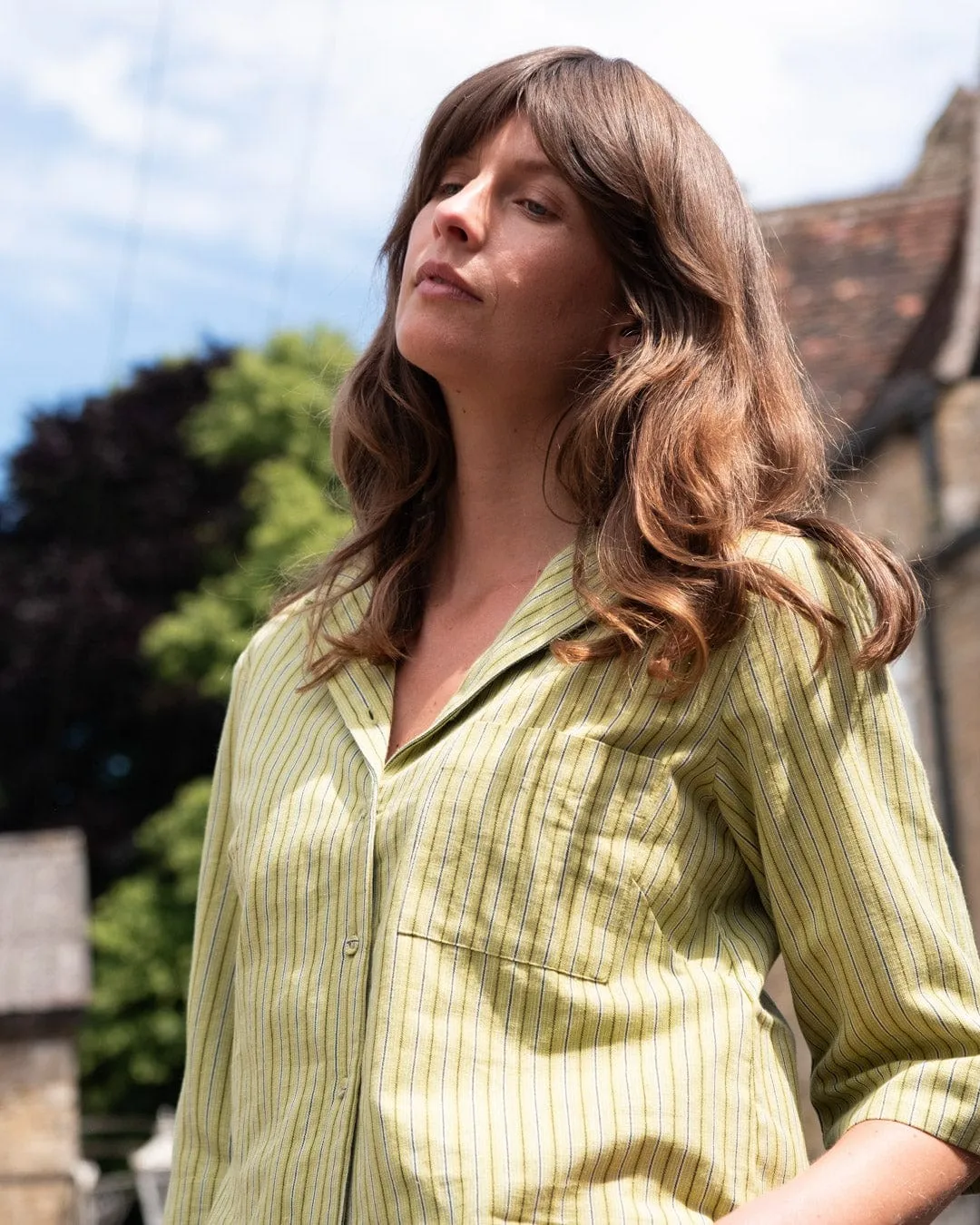 Gina Damen Baumwolle & Leinen Casual Hemd | Avocado Streifen