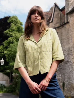 Gina Damen Baumwolle & Leinen Casual Hemd | Avocado Streifen