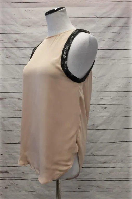 Haute Hippie Bluse Beige mit Paillettenbesatz aus Seide Größe Extra Small mit Kapuzenrücken Tanktop