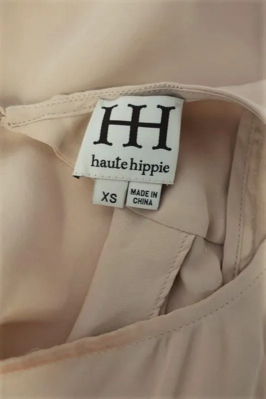Haute Hippie Bluse Beige mit Paillettenbesatz aus Seide Größe Extra Small mit Kapuzenrücken Tanktop