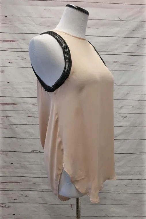 Haute Hippie Bluse Beige mit Paillettenbesatz aus Seide Größe Extra Small mit Kapuzenrücken Tanktop
