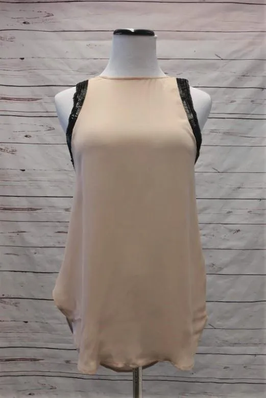 Haute Hippie Bluse Beige mit Paillettenbesatz aus Seide Größe Extra Small mit Kapuzenrücken Tanktop