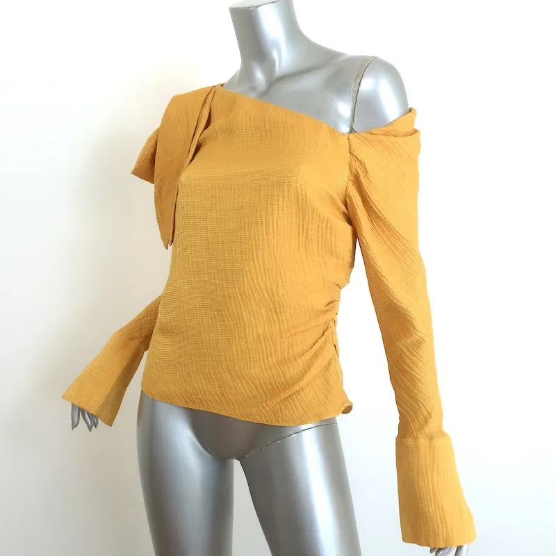 Hellessy Phacelia Asymmetrisches Off-the-Shoulder Top in Ringelblumenfarbe aus Leinen-Seide Größe 6
