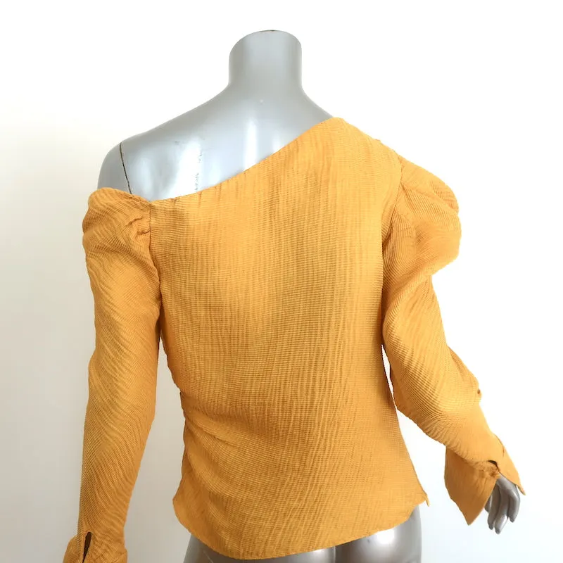 Hellessy Phacelia Asymmetrisches Off-the-Shoulder Top in Ringelblumenfarbe aus Leinen-Seide Größe 6
