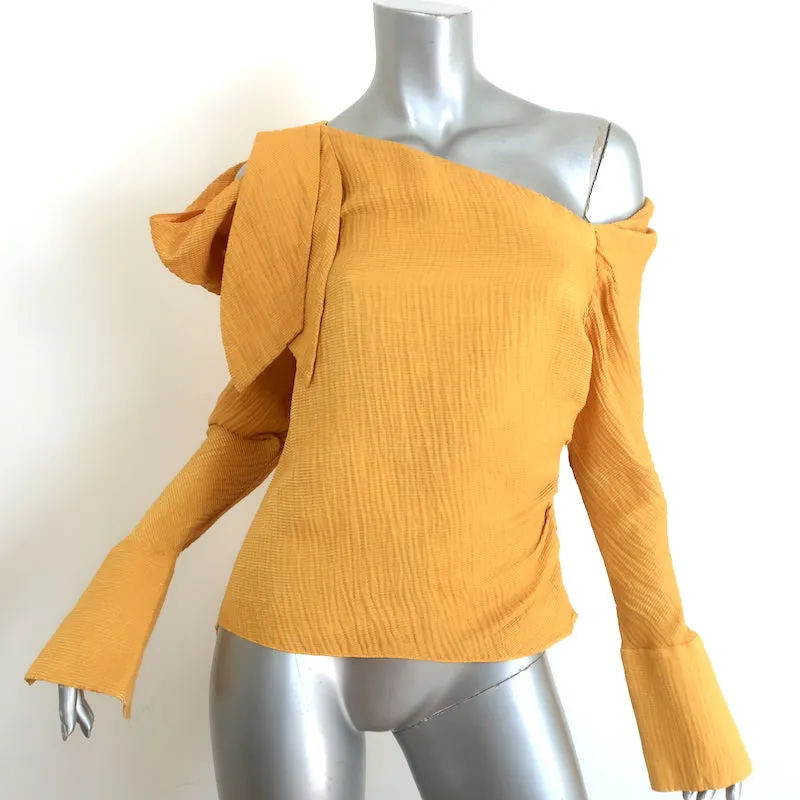 Hellessy Phacelia Asymmetrisches Off-the-Shoulder Top in Ringelblumenfarbe aus Leinen-Seide Größe 6