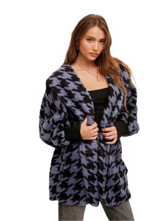 Hem & Thread Houndstooth Print Pelz Offene Jacke 31719K