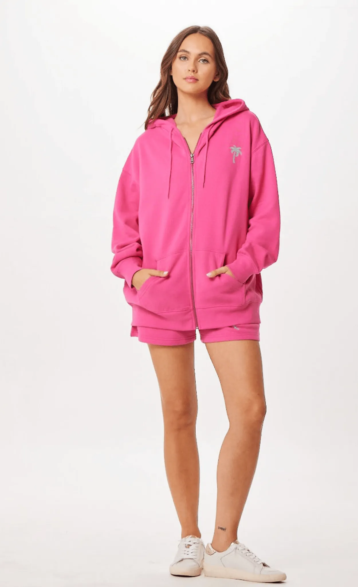 Heißrosa Palm Beach Jet-Setter Surf-Wash Reißverschluss-Hoodie