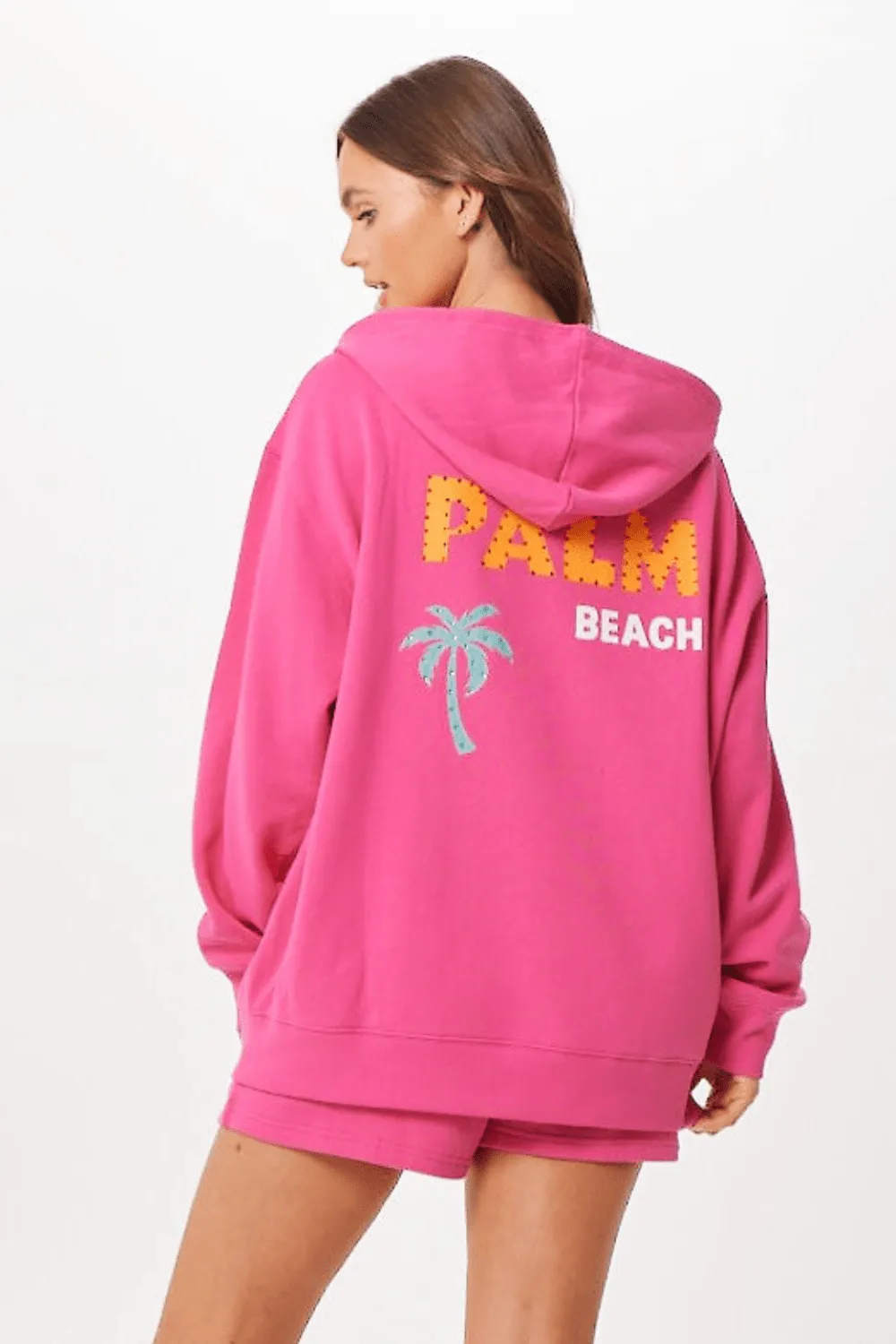 Heißrosa Palm Beach Jet-Setter Surf-Wash Reißverschluss-Hoodie