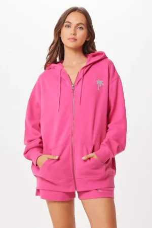 Heißrosa Palm Beach Jet-Setter Surf-Wash Reißverschluss-Hoodie