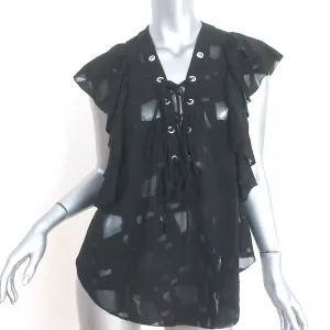 IRO Schnürbluse Gilka Schwarz Burnout-Georgette Größe 38 Ärmelloses Top