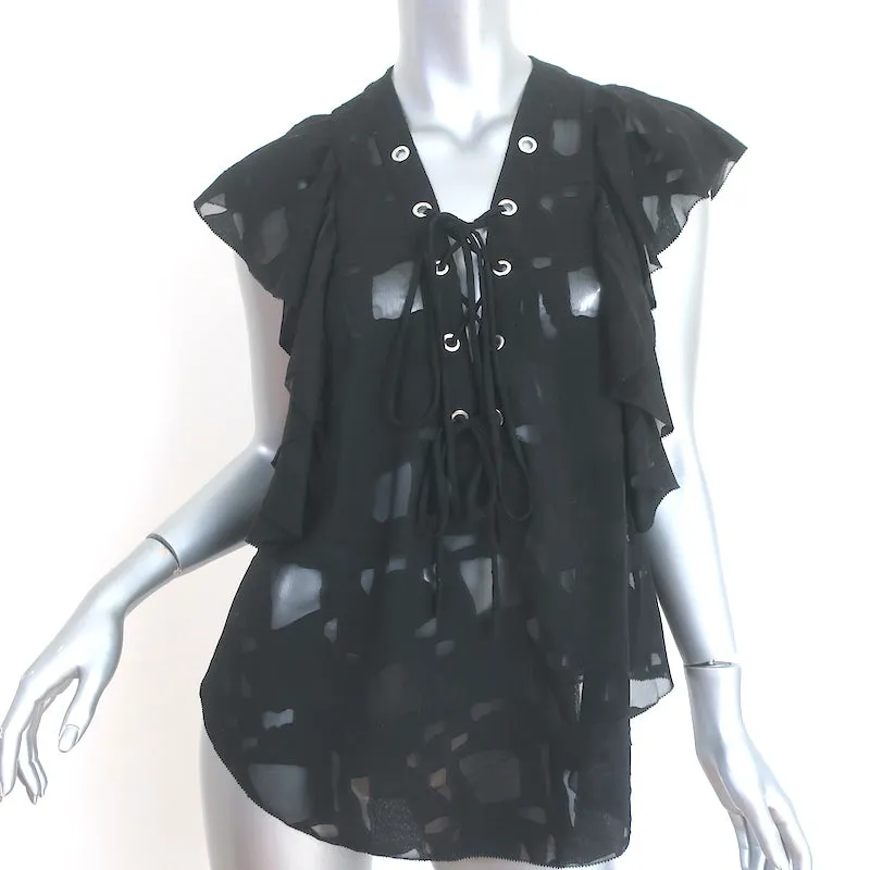 IRO Schnürbluse Gilka Schwarz Burnout-Georgette Größe 38 Ärmelloses Top