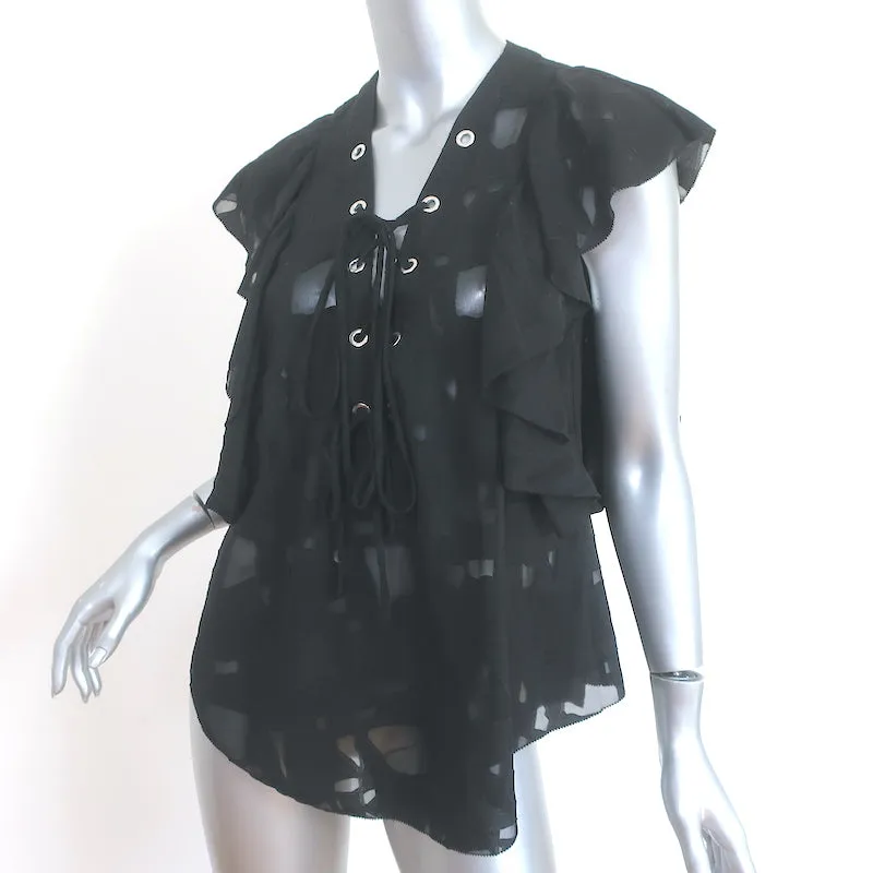 IRO Schnürbluse Gilka Schwarz Burnout-Georgette Größe 38 Ärmelloses Top