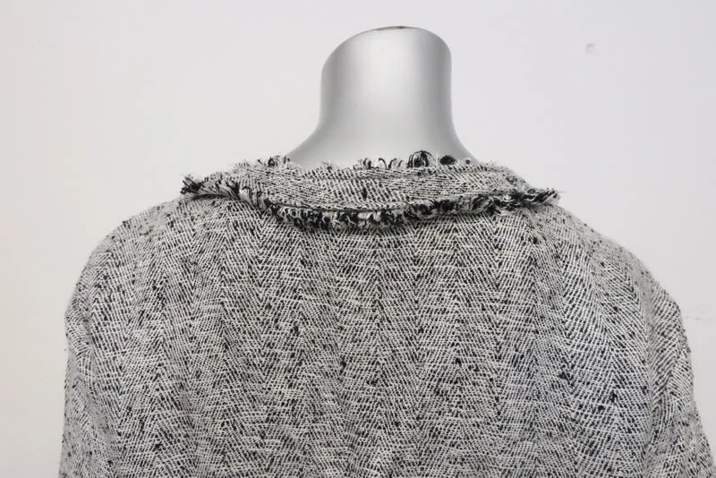 IRO Top Bardy Weiß/Schwarz Ausgefranster Bouclé-Tweed Größe 36