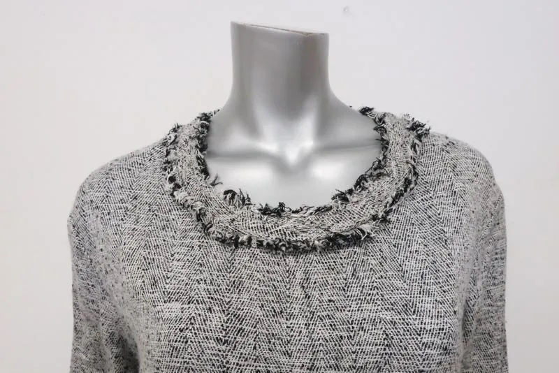 IRO Top Bardy Weiß/Schwarz Ausgefranster Bouclé-Tweed Größe 36