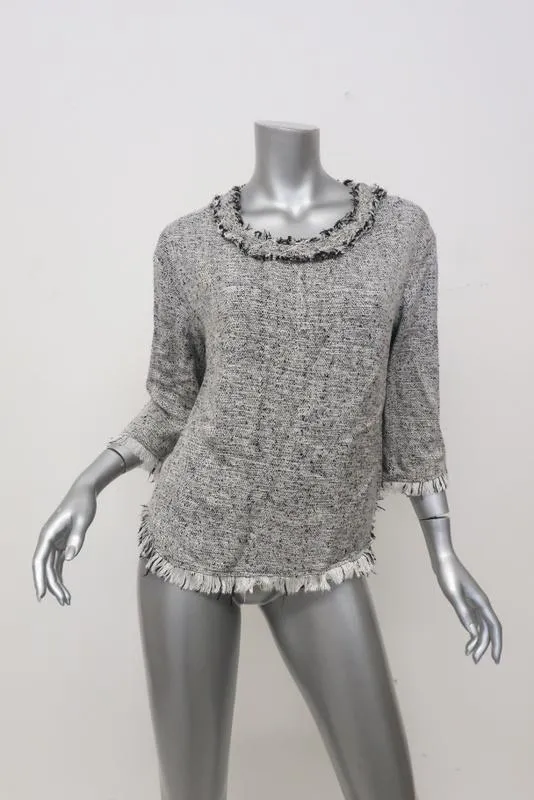 IRO Top Bardy Weiß/Schwarz Ausgefranster Bouclé-Tweed Größe 36